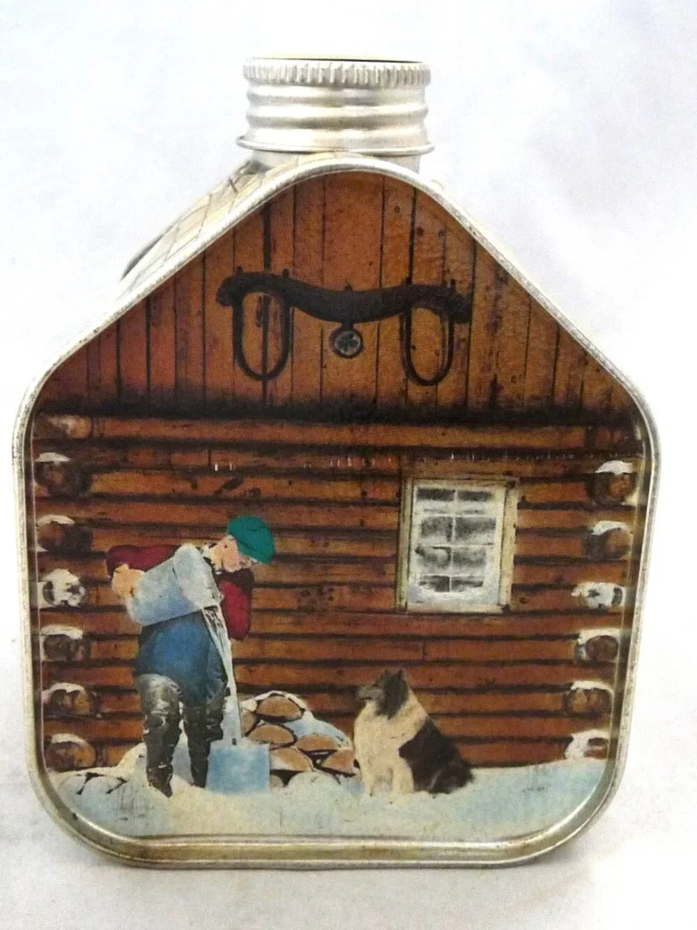 Vintage maple syrup tin log cabin Grafton Vermont